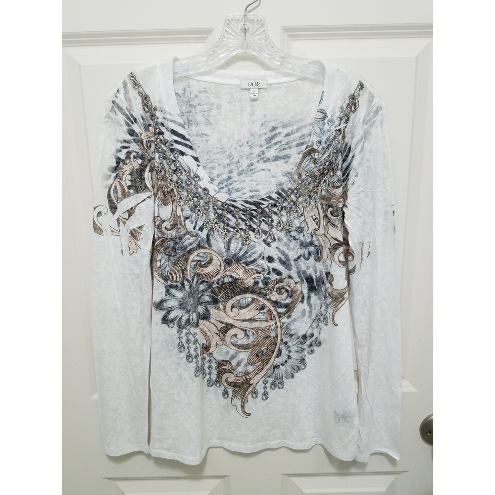 Cadie BOHO Long Sleeve Sz L Beaded Women's Top NWOT